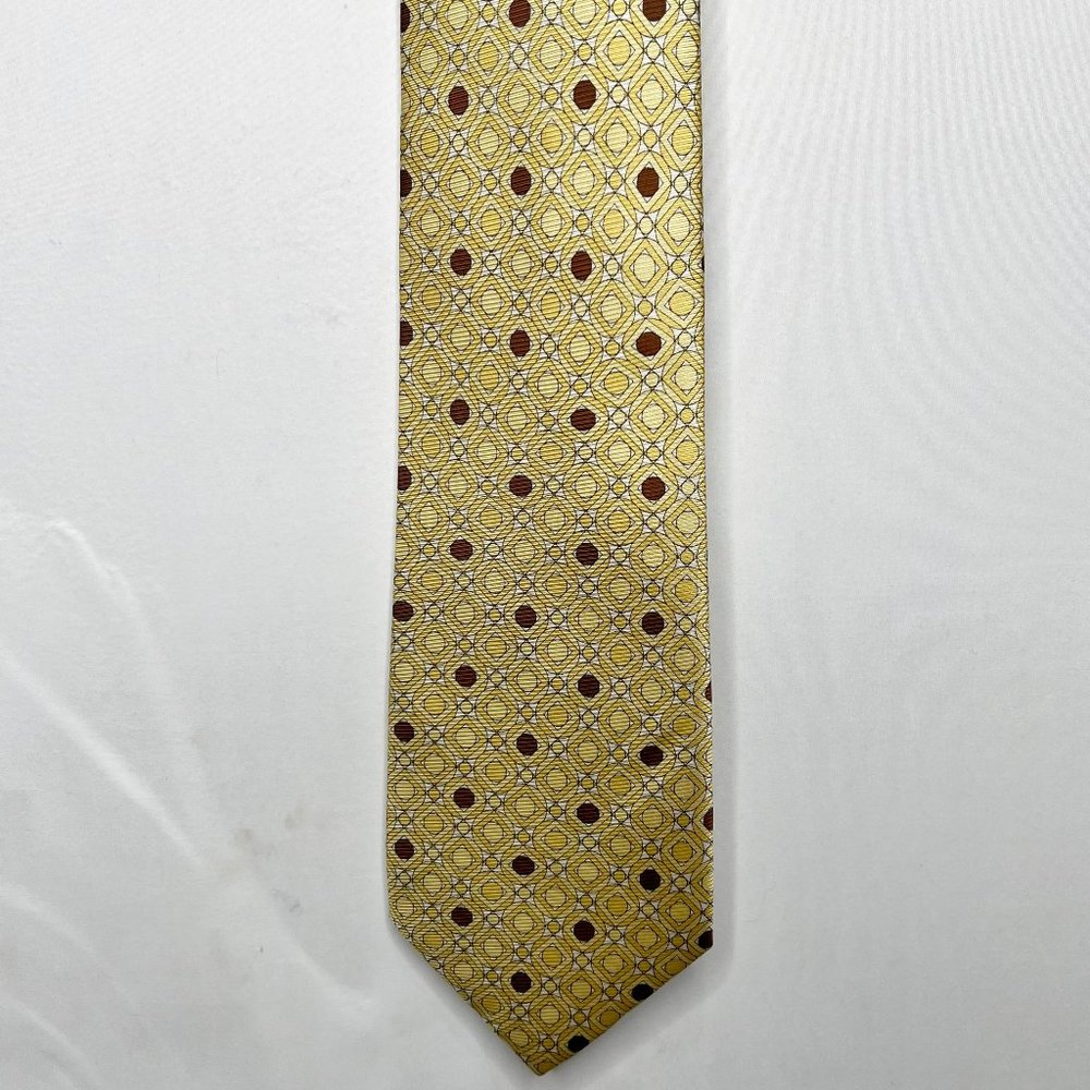 Bijoux Terner Men’s Neck Tie 4”  Yellow / Gold & Brown 100% Silk Hand Made